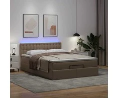 Osmanų lova su čiužiniais ir LED, 140x190cm, dirbtinė oda
