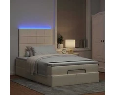 Osmanų lova su čiužiniu ir LED, kreminės sp., 120x190cm audinys