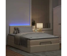 Osmanų lova su čiužiniu ir LED, kreminės sp., 120x190cm audinys