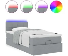 Osmanų lova su čiužiniu ir LED šviesiai pilkas 80x200cm audinys