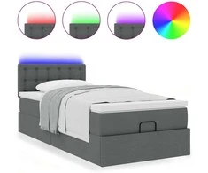 Osmanų lova su čiužiniu ir LED tamsiai pilkas 80x200cm audinys