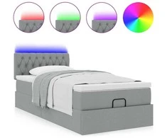 Osmanų lova su čiužiniu ir LED šviesiai pilkas 80x200cm audinys