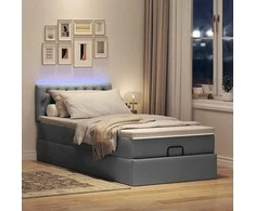 Osmanų lova su čiužiniu ir LED tamsiai pilkas 80x200cm audinys