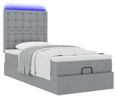 Osmanų lova su čiužiniu ir LED šviesiai pilkas 90x200cm audinys