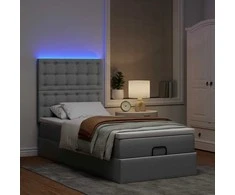 Osmanų lova su čiužiniu ir LED šviesiai pilkas 90x200cm audinys
