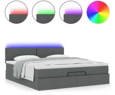 Osmanų lova su čiužiniu ir LED tamsiai pilkas 180x200cm audinys