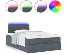 Osmanų lova su čiužiniu ir LED tamsiai pilkas 120x190cm aksomas