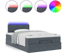 Osmanų lova su čiužiniu ir LED tamsiai pilkas 120x190cm aksomas