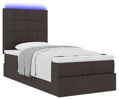 Osmanų lova su čiužiniu ir LED, tamsiai rudas, 90x200cm audinys