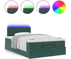 Osmanų lova su čiužiniu ir LED tamsiai žalias 120x190cm aksomas