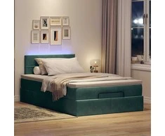 Osmanų lova su čiužiniu ir LED tamsiai žalias 120x190cm aksomas