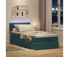 Osmanų lova su čiužiniu ir LED, tamsiai žalias 90x200cm aksomas