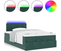 Osmanų lova su čiužiniu ir LED tamsiai žalias 120x190cm aksomas