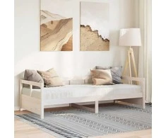Lova su čiužiniu, balta, 80x200cm, pušies medienos masyvas