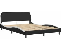 Lova su čiužiniu, juoda ir balta, 140x200cm, dirbtinė oda