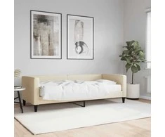 Lova su čiužiniu, kreminės spalvos, 80x200cm, audinys