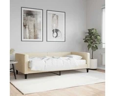 Lova su čiužiniu, kreminės spalvos, 90x200cm, audinys