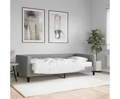 Lova su čiužiniu, šviesiai pilkos spalvos, 100x200cm, audinys