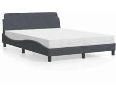 Lova su čiužiniu, tamsiai pilkos spalvos, 140x200cm, aksomas