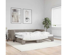 Lova su ištraukiama dalimi/čiužiniu, taupe, 90x200cm, audinys