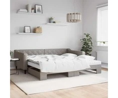 Lova su ištraukiama dalimi/čiužiniu, taupe, 100x200cm, audinys