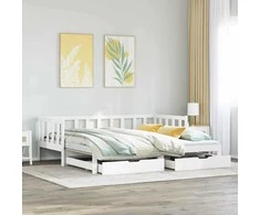 Lova su ištraukiama dalimi/stalčiais be čiužinio balta 90x200cm