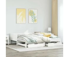 Lova su ištraukiama dalimi/stalčiais be čiužinio balta 90x190cm
