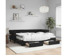 Lova su ištraukiama dalimi/stalčiais, juoda, 80x200cm, aksomas