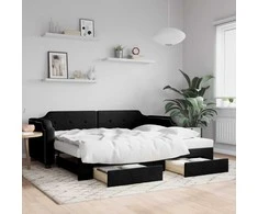 Lova su ištraukiama dalimi/stalčiais, juoda, 100x200cm, audinys