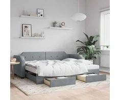 Lova su ištraukiama dalimi/stalčiais, pilka, 100x200cm, audinys