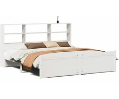Lova su knygų spinta be čiužinio, balta, 180x200cm, pušis