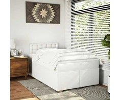 Lova su spyruoklėmis/čiužiniu, balta, 120x190cm, dirbtinė oda