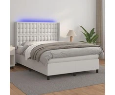 Lova su spyruoklėmis/čiužiniu/LED, balta 140x190cm dirbtinė oda