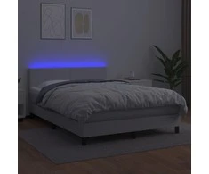 Lova su spyruoklėmis/čiužiniu/LED, balta 140x190cm dirbtinė oda