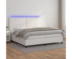 Lova su spyruoklėmis/čiužiniu/LED, balta 200x200cm dirbtinė oda