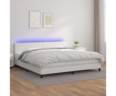 Lova su spyruoklėmis/čiužiniu/LED, balta 200x200cm dirbtinė oda