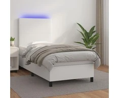 Lova su spyruoklėmis/čiužiniu/LED, balta 100x200cm dirbtinė oda