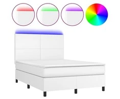 Lova su spyruoklėmis/čiužiniu/LED, balta 140x190cm dirbtinė oda