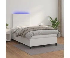 Lova su spyruoklėmis/čiužiniu/LED, balta 120x200cm dirbtinė oda