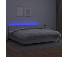 Lova su spyruoklėmis/čiužiniu/LED, balta 200x200cm dirbtinė oda