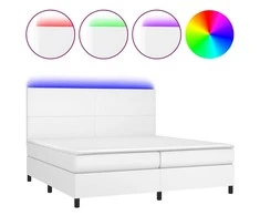 Lova su spyruoklėmis/čiužiniu/LED, balta 200x200cm dirbtinė oda