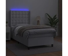 Lova su spyruoklėmis/čiužiniu/LED, balta, 90x200cm dirbtinė oda