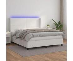 Lova su spyruoklėmis/čiužiniu/LED, balta 180x200cm dirbtinė oda