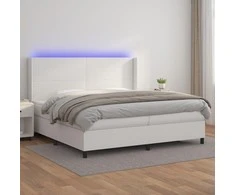 Lova su spyruoklėmis/čiužiniu/LED, balta 200x200cm dirbtinė oda