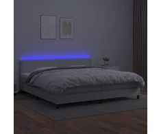 Lova su spyruoklėmis/čiužiniu/LED, balta 200x200cm dirbtinė oda