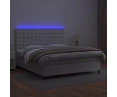 Lova su spyruoklėmis/čiužiniu/LED, balta 180x200cm dirbtinė oda