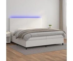 Lova su spyruoklėmis/čiužiniu/LED, balta 200x200cm dirbtinė oda