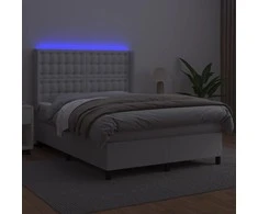 Lova su spyruoklėmis/čiužiniu/LED, balta 140x200cm dirbtinė oda