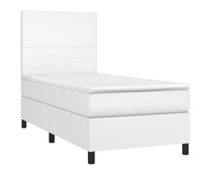 Lova su spyruoklėmis/čiužiniu/LED, balta 100x200cm dirbtinė oda
