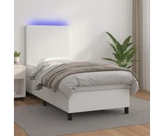 Lova su spyruoklėmis/čiužiniu/LED, balta, 90x190cm dirbtinė oda